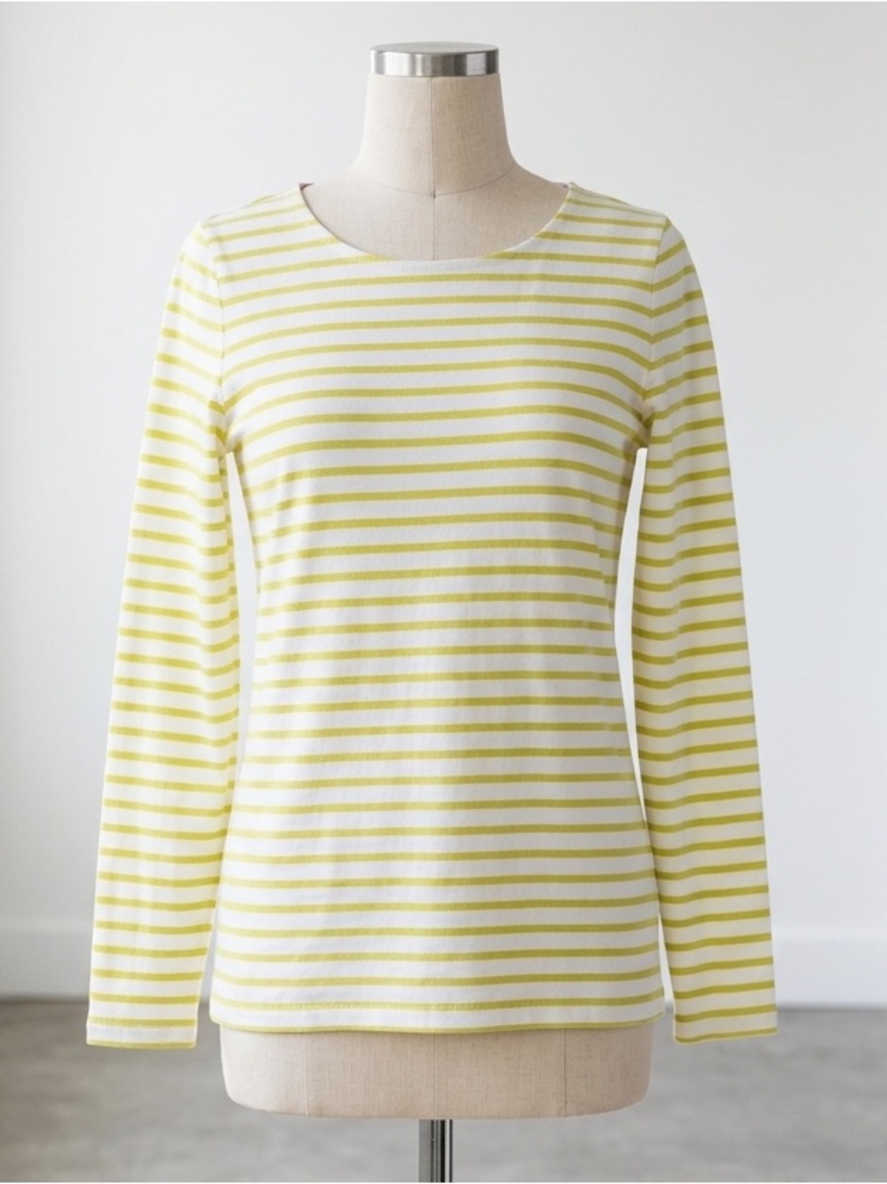 Boden Lime Green and Cream Striped Long-Sleeve Crewneck Top, Size 10